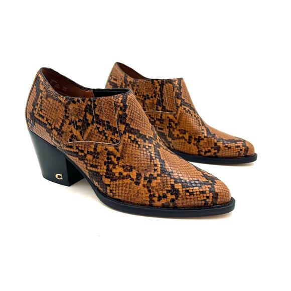 Coach Perri Snake Print Ankle Bootie Carmel Leather Westerncore - Picture 1 of 12